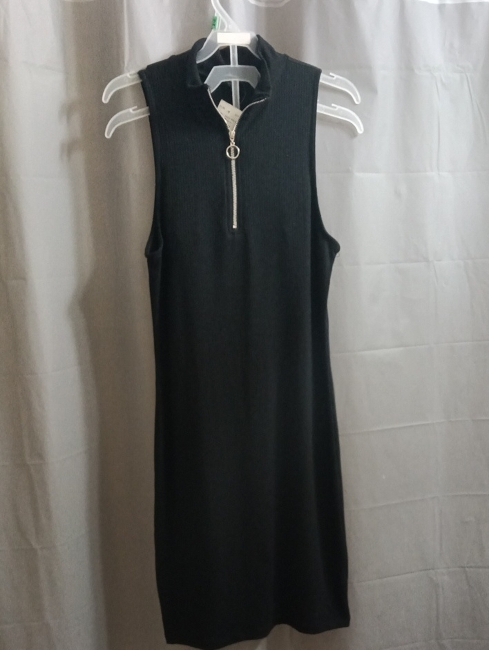 Ambiance Sleeveless Black Zip-Neck Knit Dress